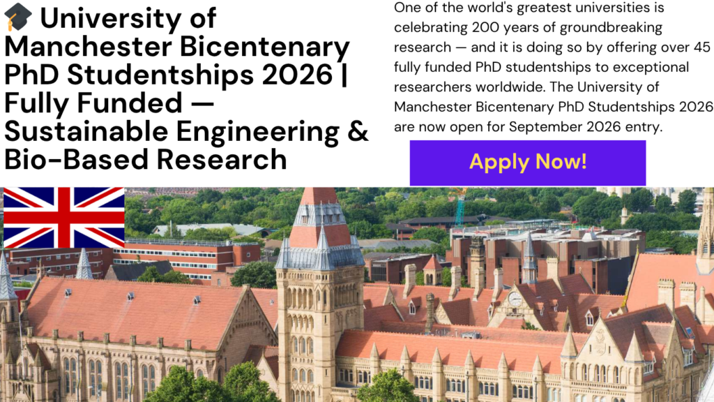 University of Manchester PhD studentship 2026 bio-based materials sustainable engineering