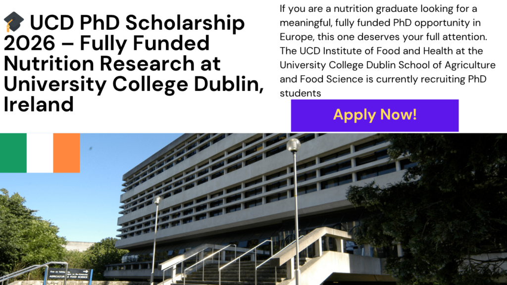 UCD PhD Scholarship Nutrition 2026
