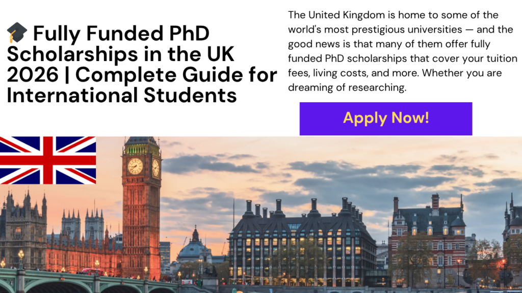 fully funded PhD scholarships UK 2026 international students