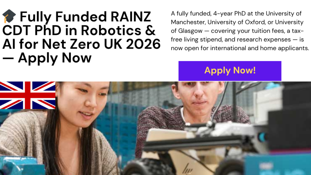 RAINZ CDT PhD Robotics AI Scholarship UK 2026