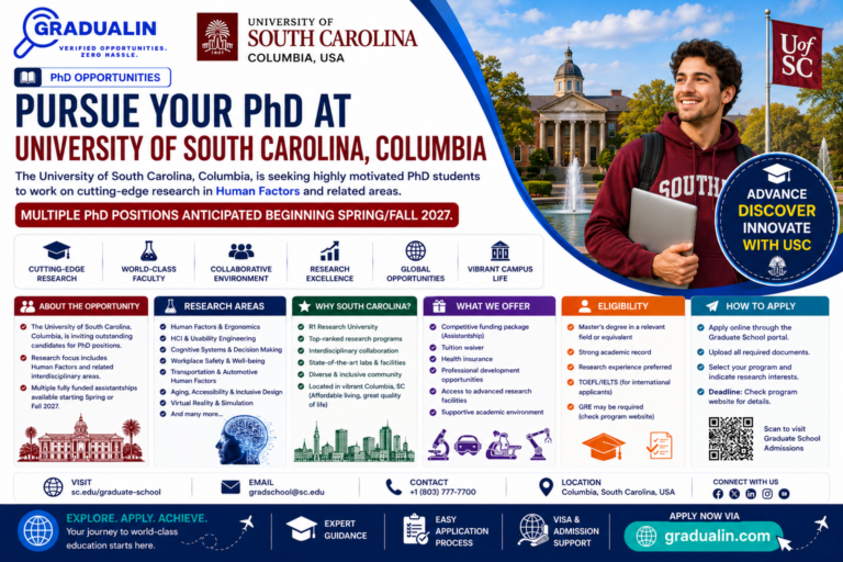 University of South Carolina PhD positions human factors 2027