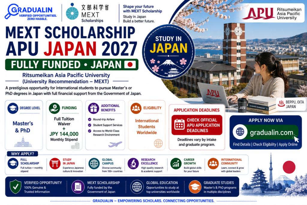MEXT University Recommendation Scholarship APU 2027