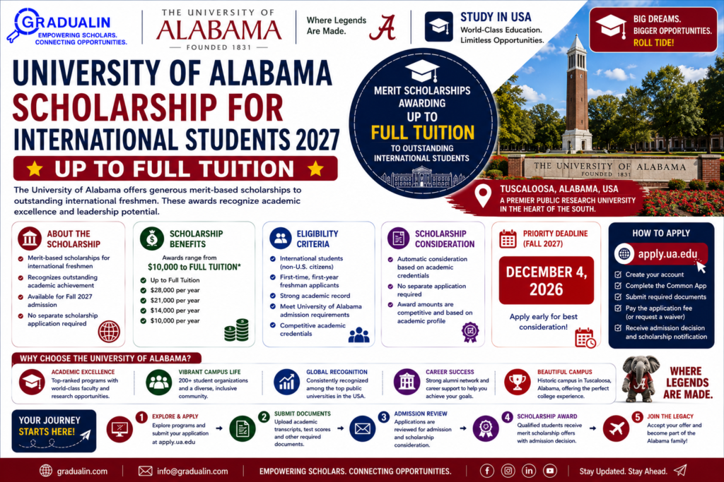 University of Alabama scholarship for international students 2027