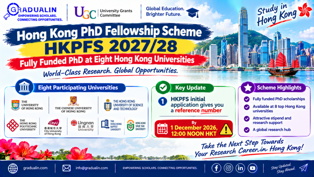 Hong Kong PhD Fellowship Scheme HKPFS 2027/28 fully funded PhD at eight Hong Kong universities, gradualin.com