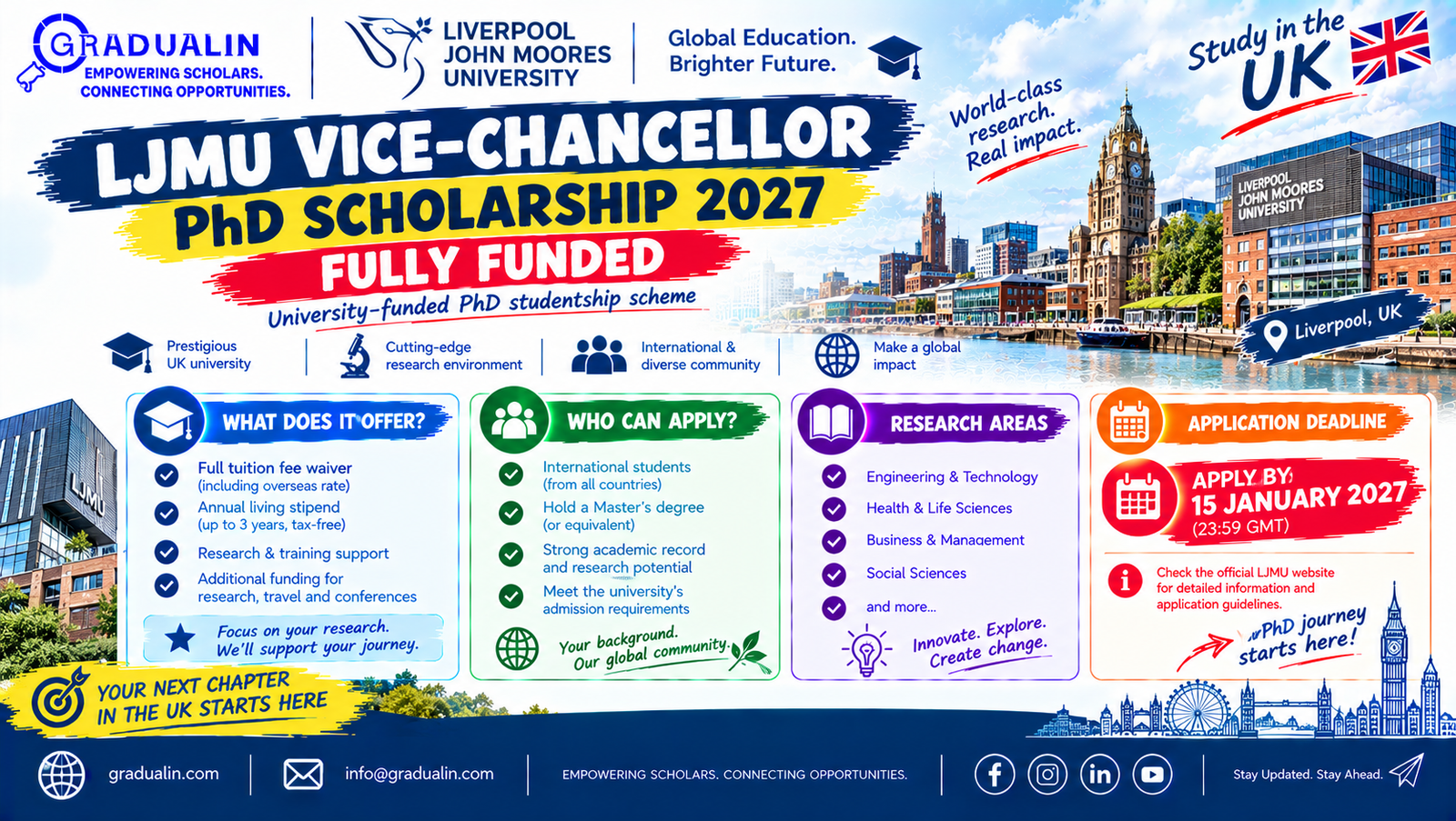 LJMU Vice-Chancellor PhD Scholarship 2027, funded PhD at Liverpool John Moores University, UK, gradualin.com