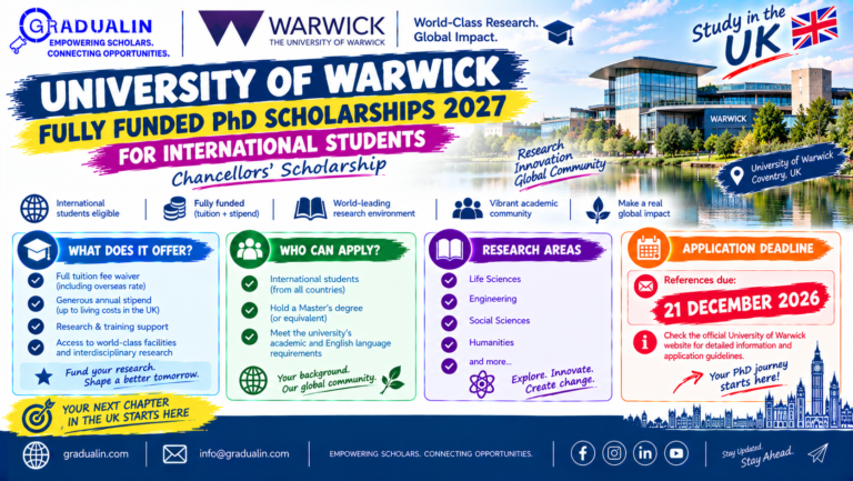 University of Warwick fully funded PhD scholarships 2027 for international students, Chancellors scholarship, gradualin.com